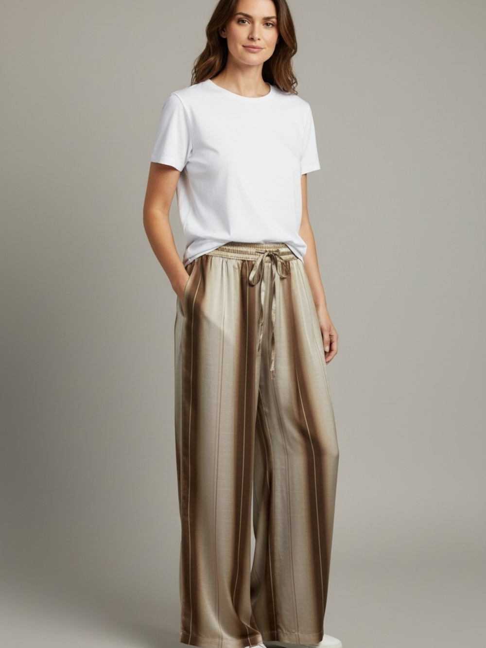(10)Cider Stripe Wide-Leg Drawstring Pants & Cider Top